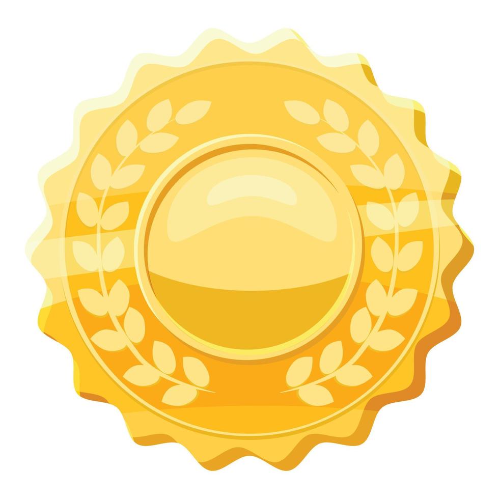 Gold medal with laurels icon, cartoon style vector