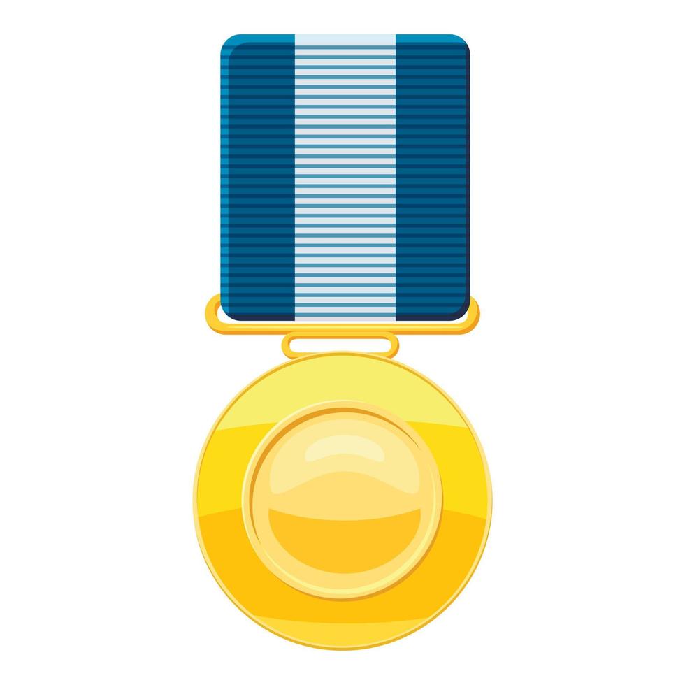 Gold medal with blue ribbon icon, cartoon style vector