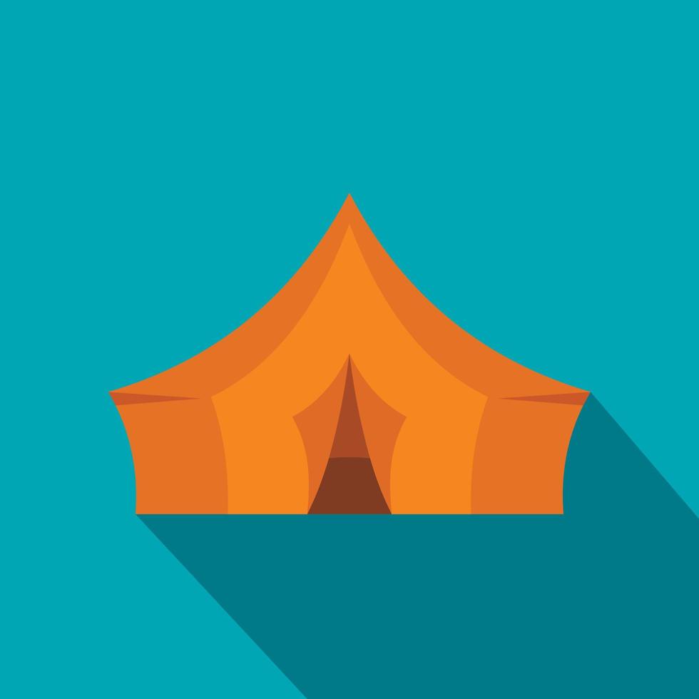 Orange tent for forest camping icon, flat style vector