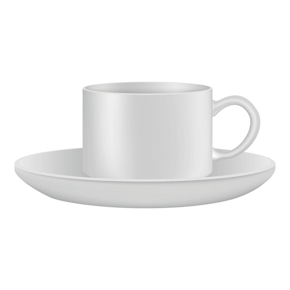 White cup and saucer mockup, realistic style vector