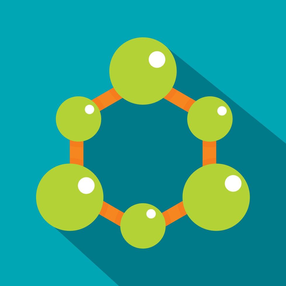 Green molecule structure icon, flat style vector