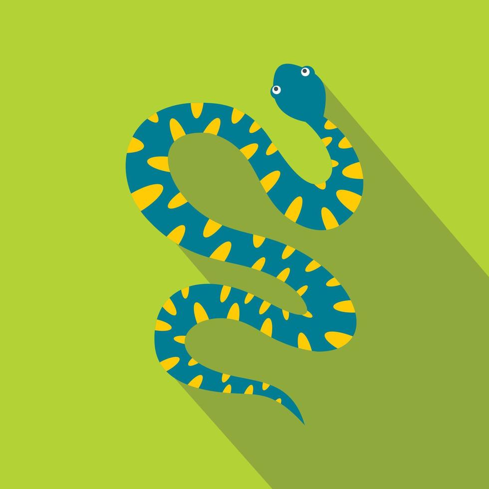 Blue snake with yellow spots icon, flat style vector