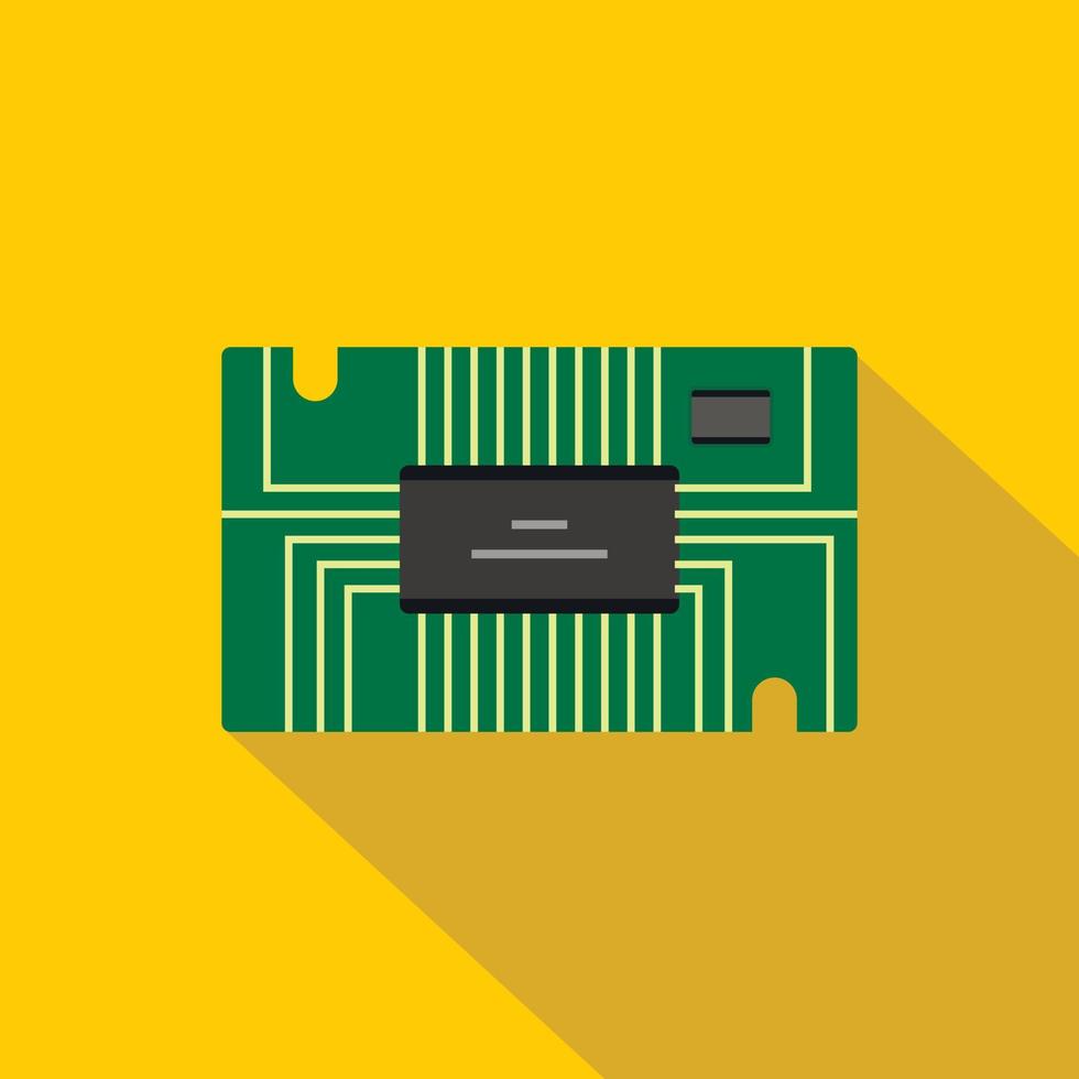 icono de microchip verde, estilo plano vector