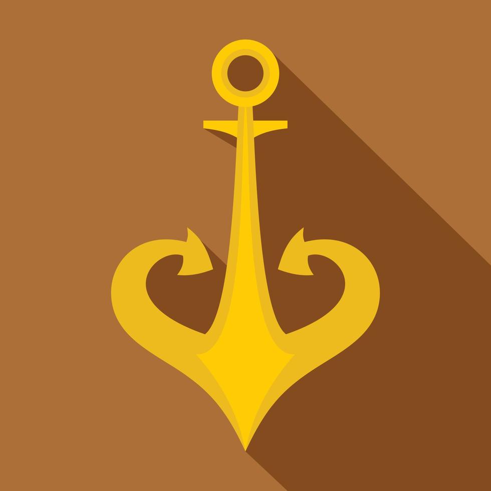 Gold anchor icon, flat style vector