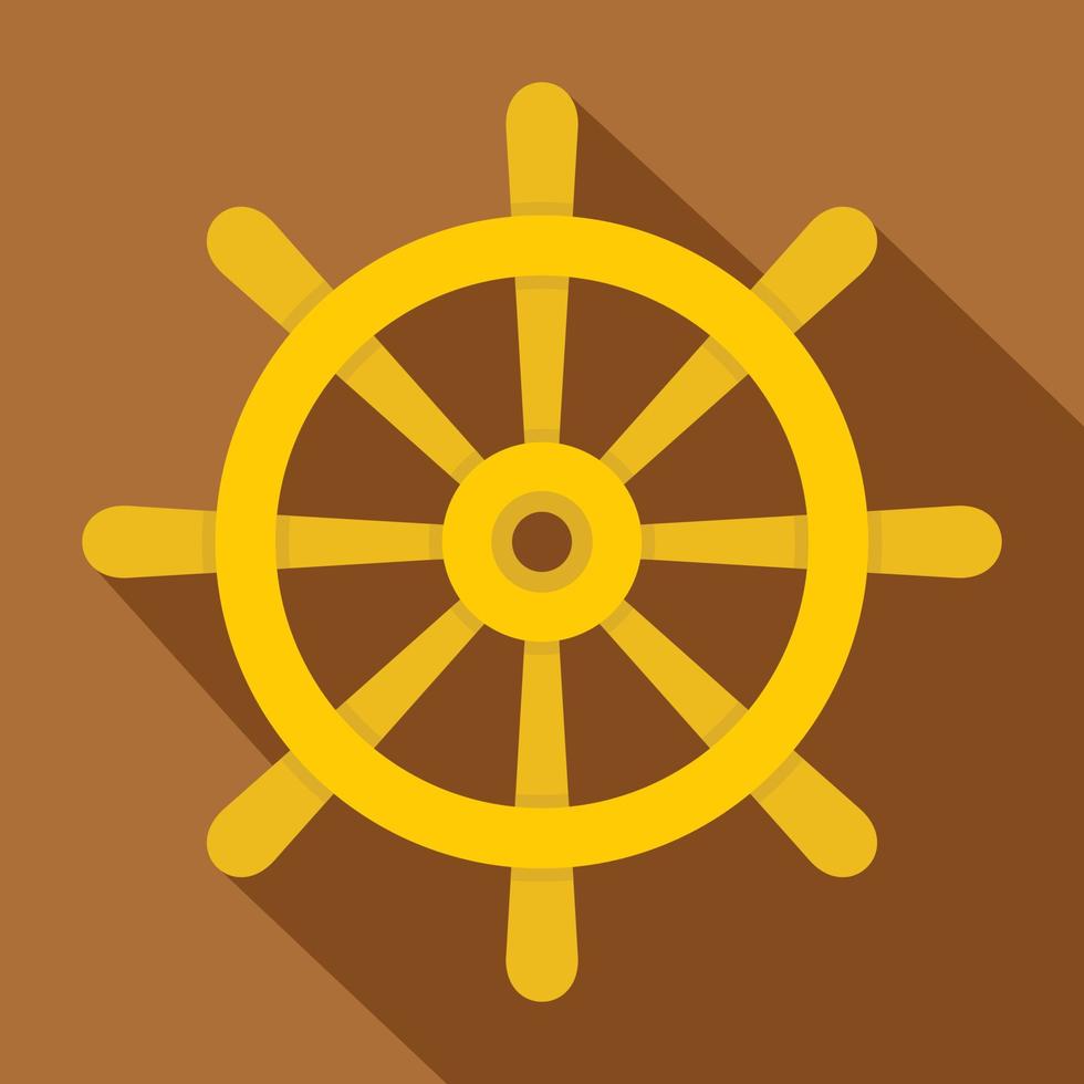 icono de rueda de barco de madera, estilo plano vector