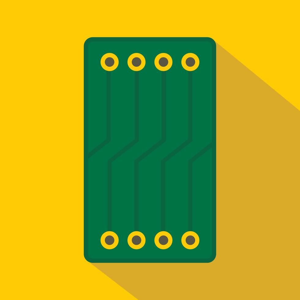 Green circuit board icon, flat style vector