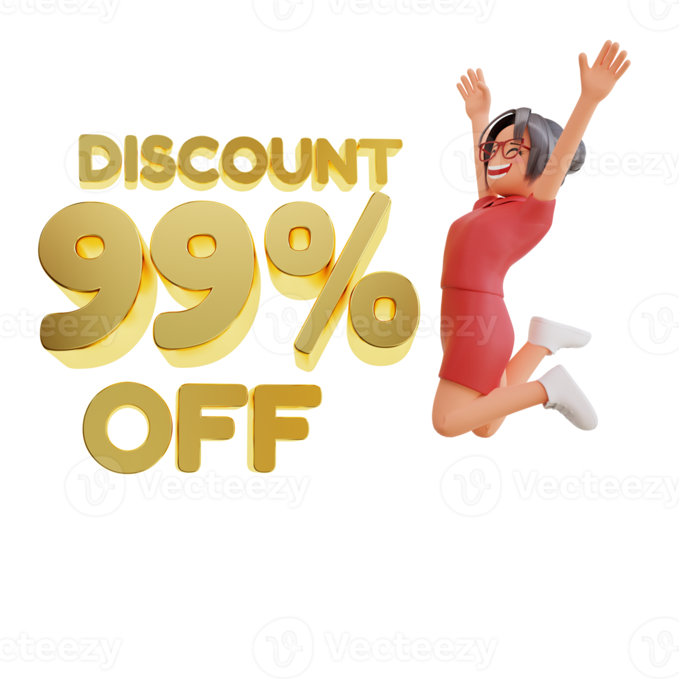 Discount Off With Woman Character 3d illustration png