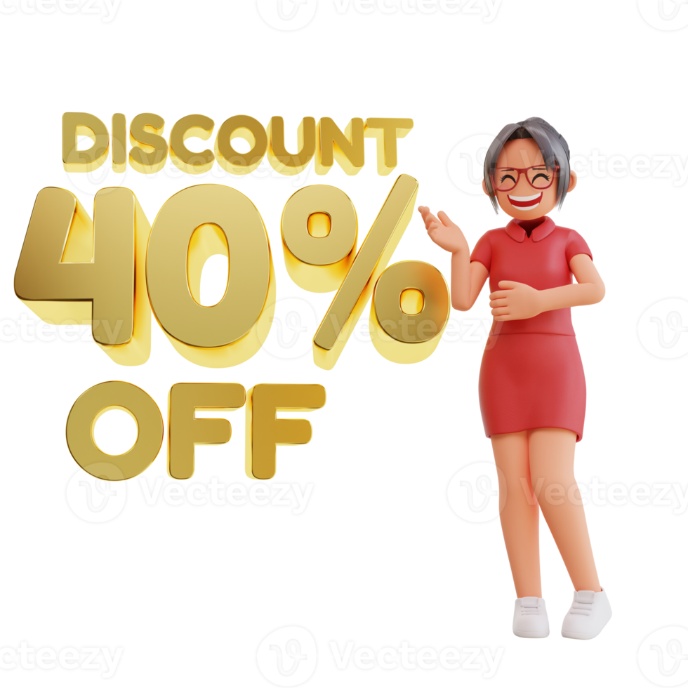 Discount Off With Woman Character 3d illustration png