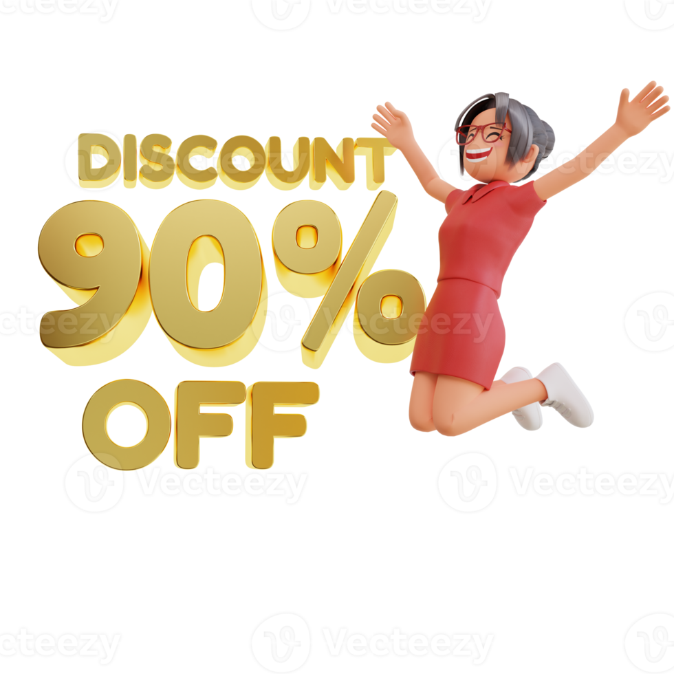 Discount Off With Woman Character 3d illustration png