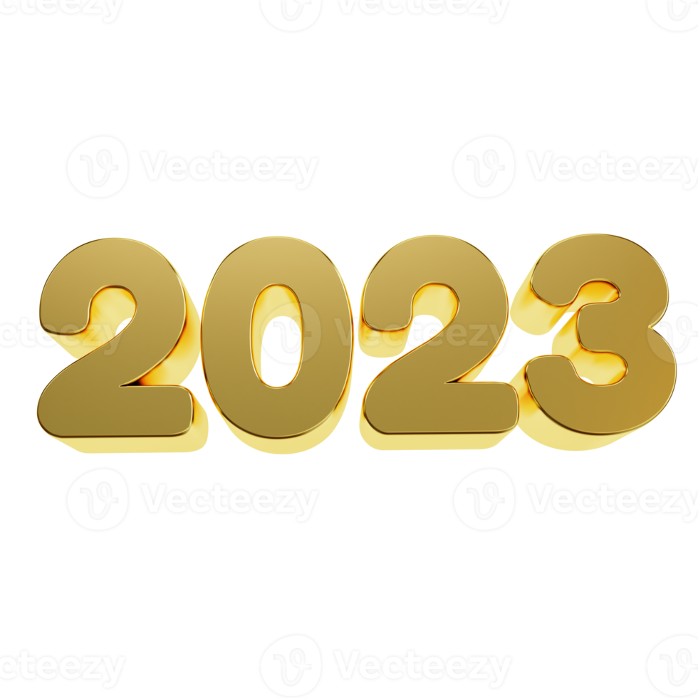 3d render 2023 gold text, happy new year png