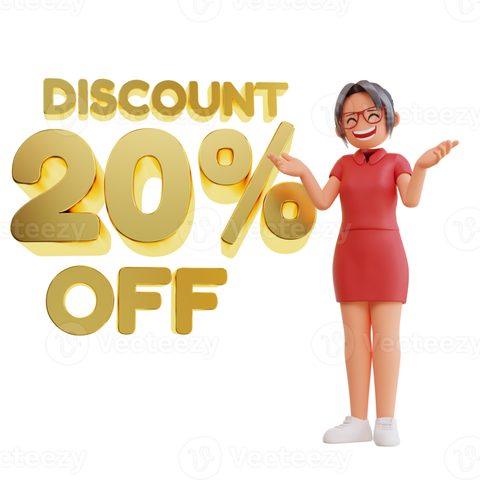 Discount Off With Woman Character 3d illustration png