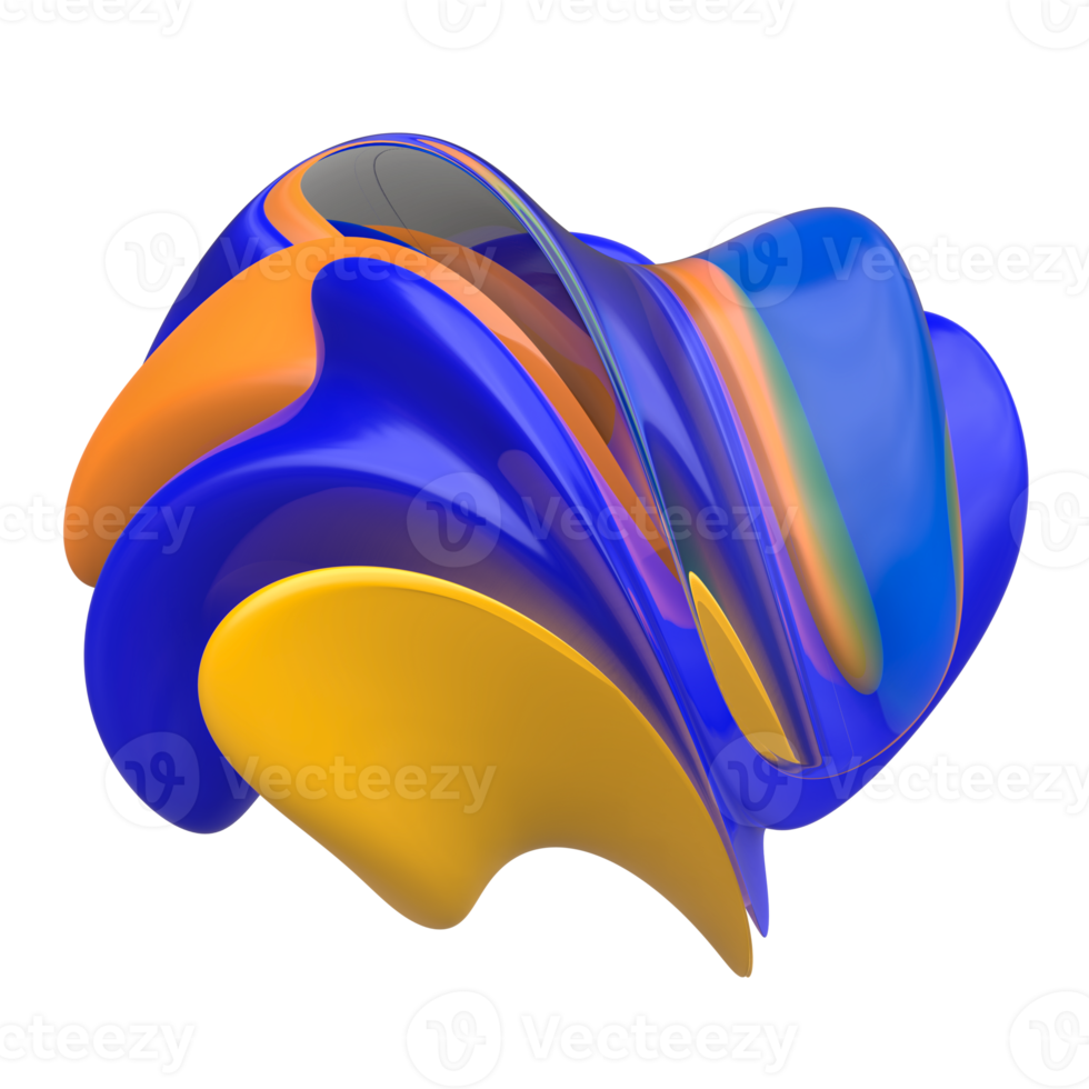 abstract helder plastic vloeistof gedraaid vorm geven aan. geel en blauw geïsoleerd decoratief voorwerp png