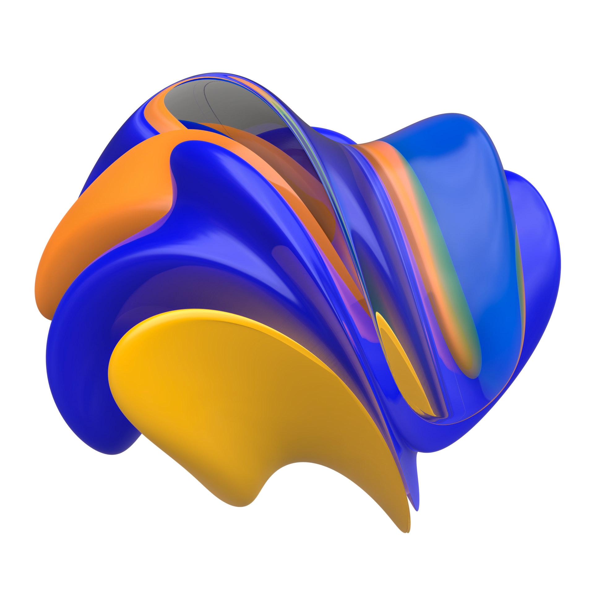 Abstract bright plastic liquid twisted shape. Yellow and blue isolated