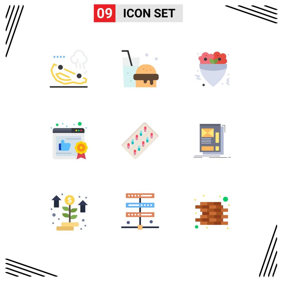 Universal Icon Symbols Group of 9 Modern Flat Colors of tablet pill food medicine like Editable Vector Design Elements