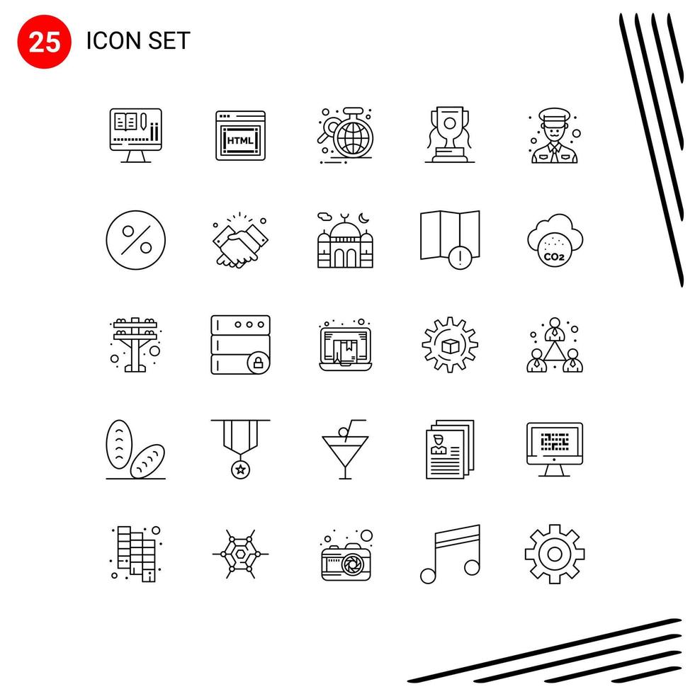 Line Pack of 25 Universal Symbols of police man data game award Editable Vector Design Elements