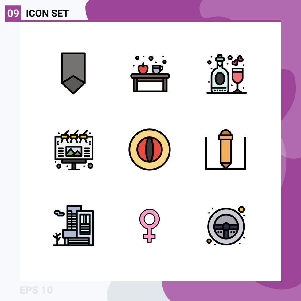 Set of 9 Modern UI Icons Symbols Signs for outdoor advertising education ad party Editable Vector Design Elements