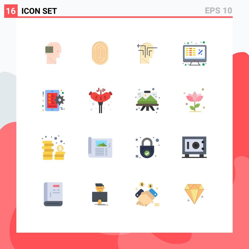 16 Universal Flat Colors Set for Web and Mobile Applications laptop excel scanner business mind Editable Pack of Creative Vector Design Elements