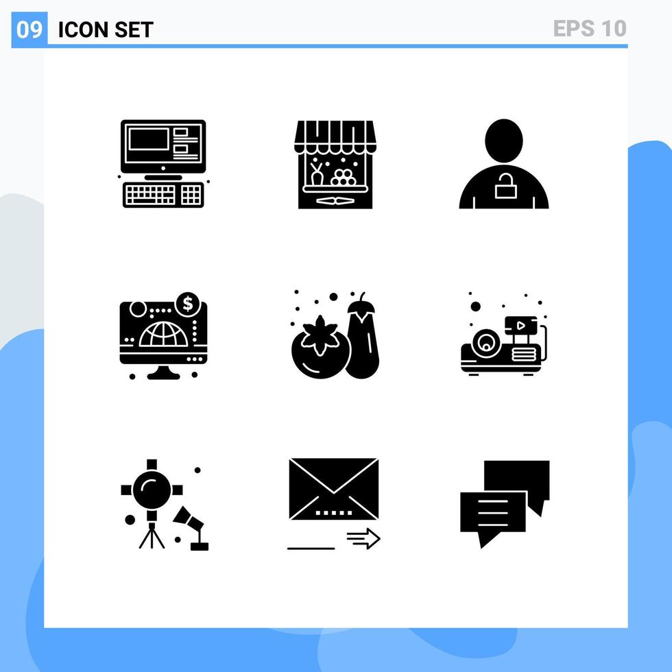 9 paquete de glifos sólidos de interfaz de usuario de signos y símbolos modernos de avatar de negocios de compras en línea elementos de diseño de vector editables desbloqueados