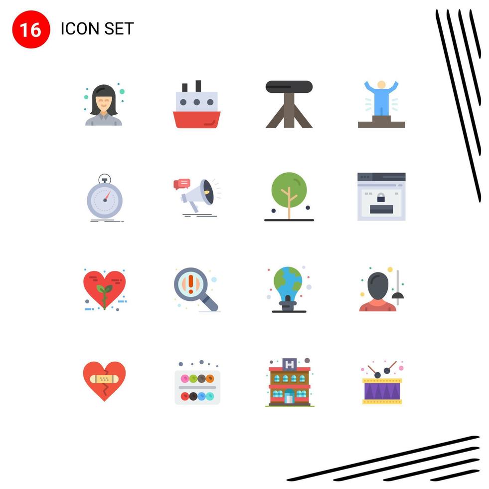 16 Universal Flat Color Signs Symbols of done person transport human achievement Editable Pack of Creative Vector Design Elements