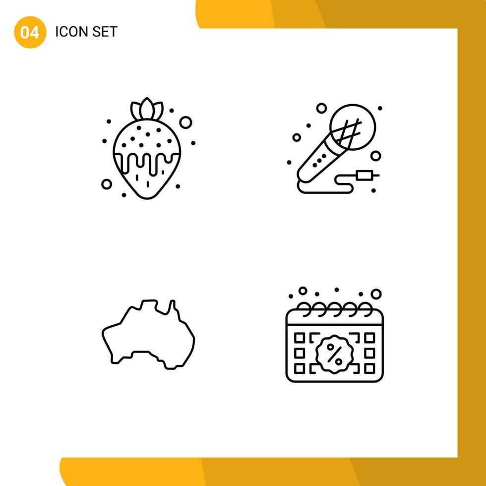Set of 4 Vector Filledline Flat Colors on Grid for dessert australian strawberry fondue music location Editable Vector Design Elements