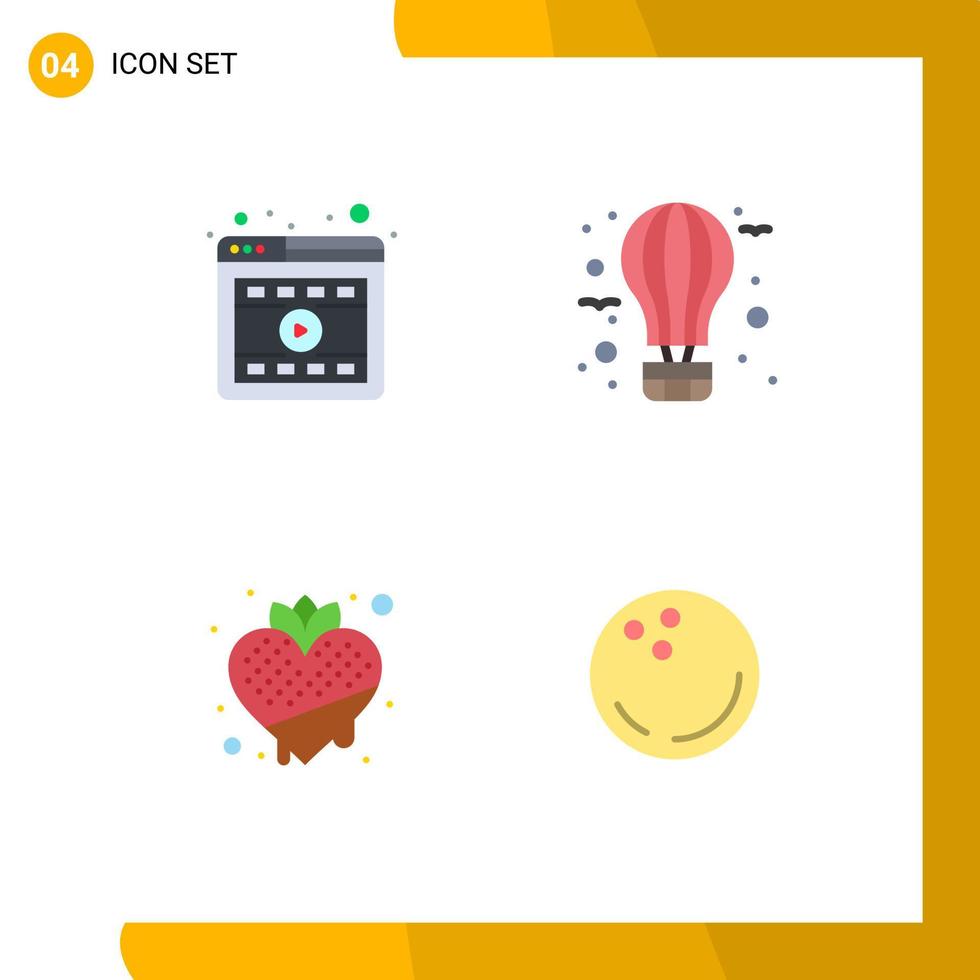 Group of 4 Flat Icons Signs and Symbols for browser food online flying strawberry Editable Vector Design Elements