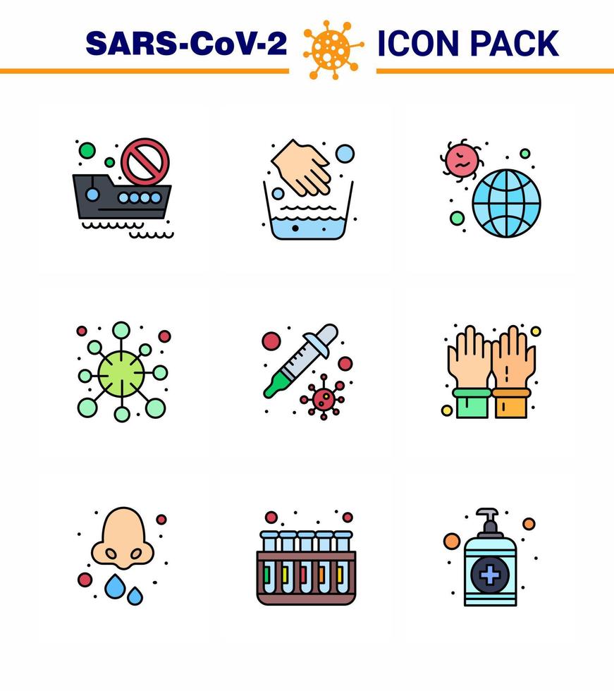 Covid19 Protection CoronaVirus Pendamic 9 Filled Line Flat Color icon set such as virus epidemic disease disease virus viral coronavirus 2019nov disease Vector Design Elements