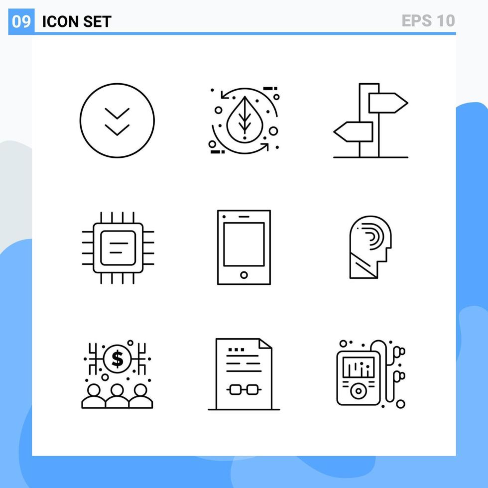 Modern 9 Line style icons. Outline Symbols for general use. Creative Line Icon Sign Isolated on White Background. 9 Icons Pack. vector