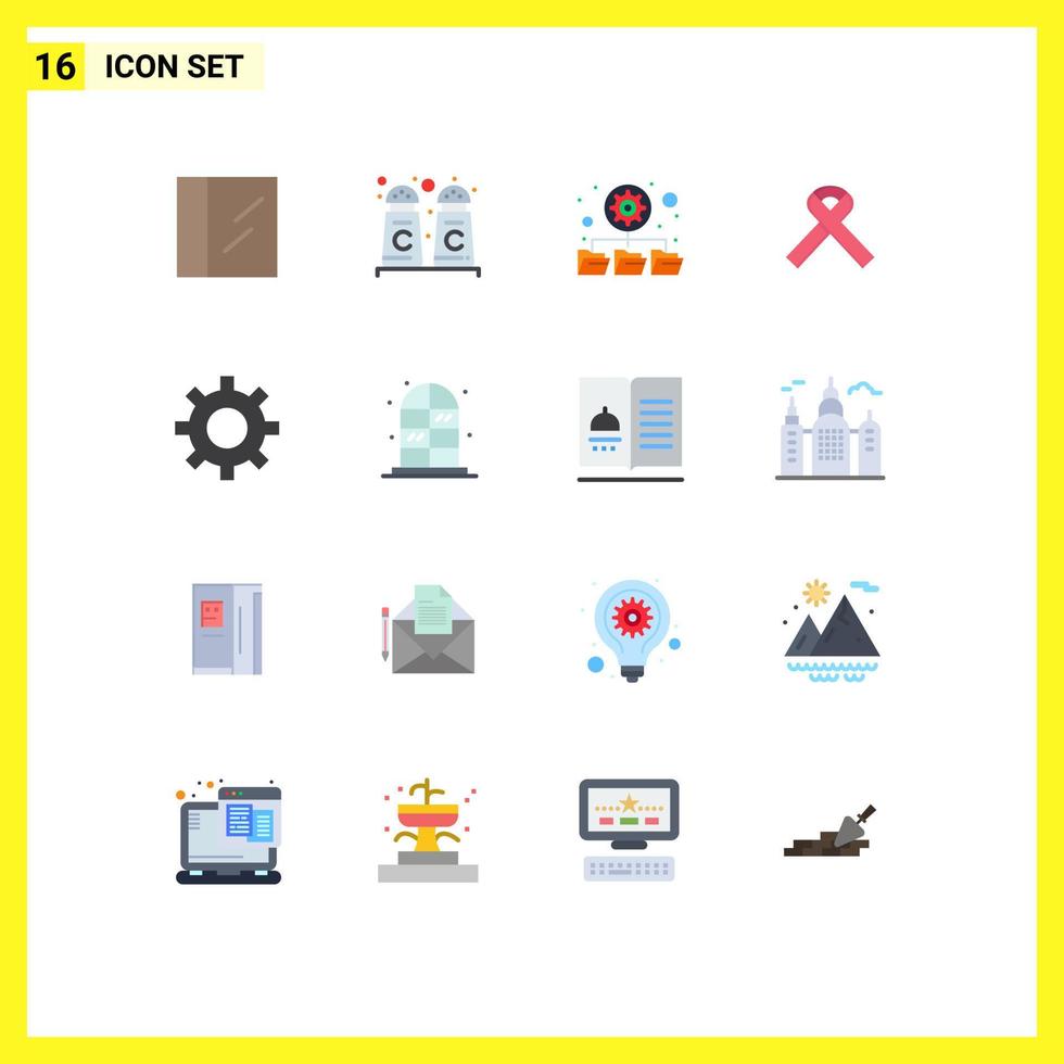 Mobile Interface Flat Color Set of 16 Pictograms of cabinet home ribbon gear protection Editable Pack of Creative Vector Design Elements