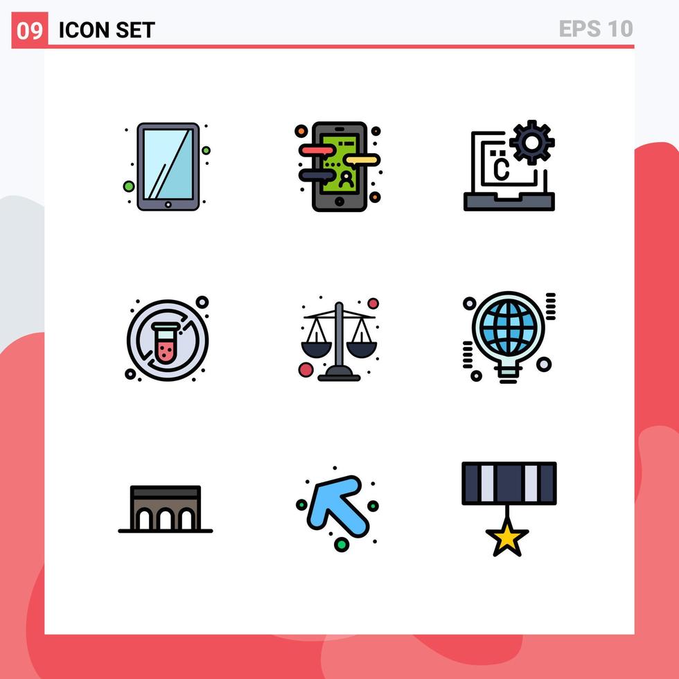 Pack of 9 Modern Filledline Flat Colors Signs and Symbols for Web Print Media such as balance tube c no development Editable Vector Design Elements