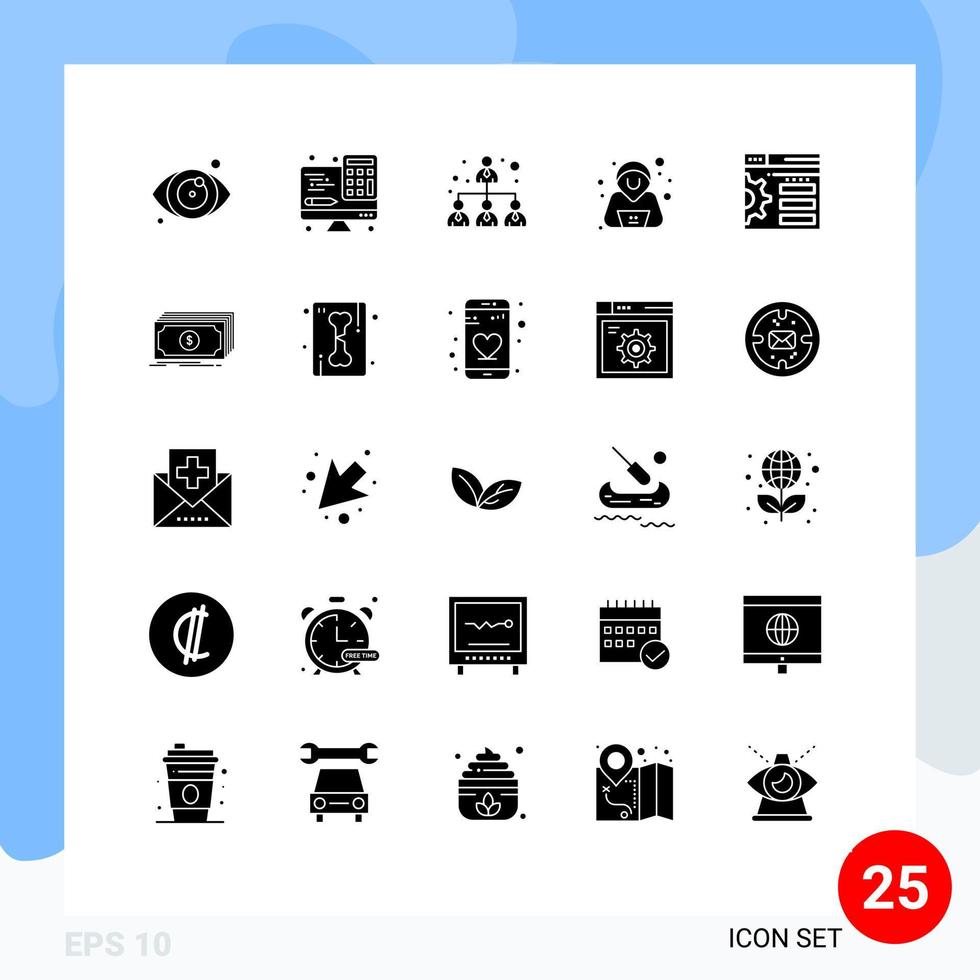 25 glifos sólidos vectoriales temáticos y símbolos editables de jerarquía web en dólares que configuran elementos de diseño vectorial editables de seguridad vector