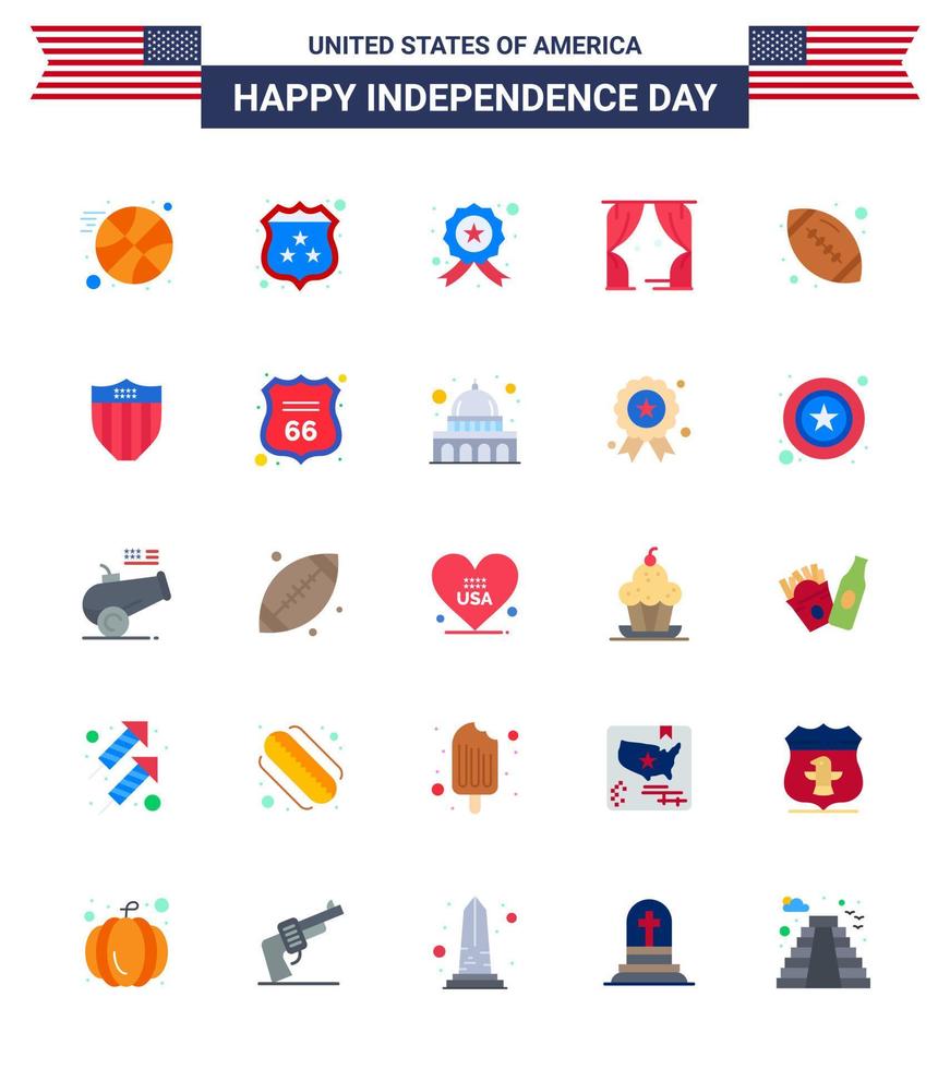 25 USA Flat Pack of Independence Day Signs and Symbols of sports ball investigating usa leisure Editable USA Day Vector Design Elements