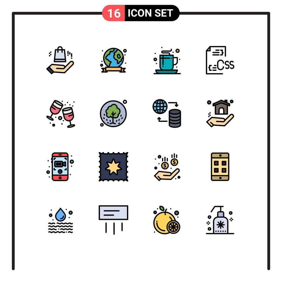 Universal Icon Symbols Group of 16 Modern Flat Color Filled Lines of drink file cup development css Editable Creative Vector Design Elements