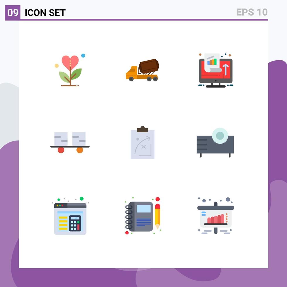 Pictogram Set of 9 Simple Flat Colors of forklift caterpillar vehicles vehicle success marketing Editable Vector Design Elements