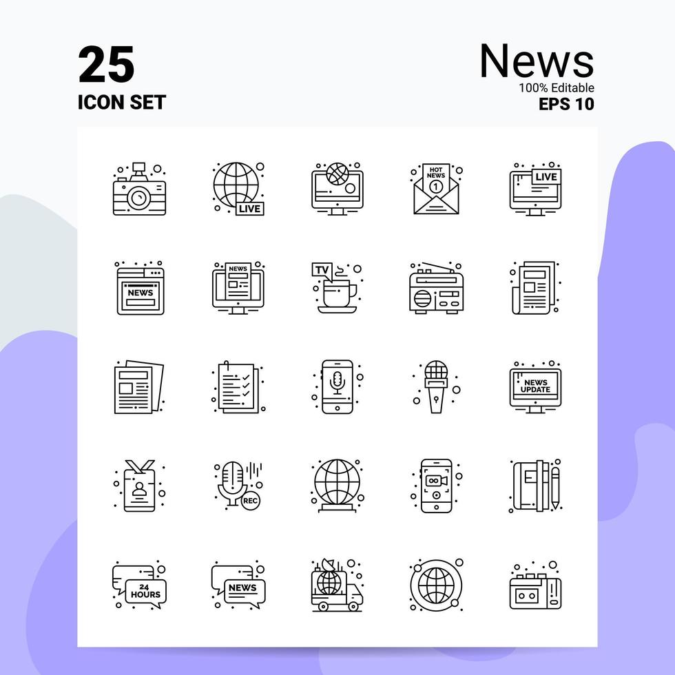 25 News Icon Set 100 Editable EPS 10 Files Business Logo Concept Ideas Line icon design vector