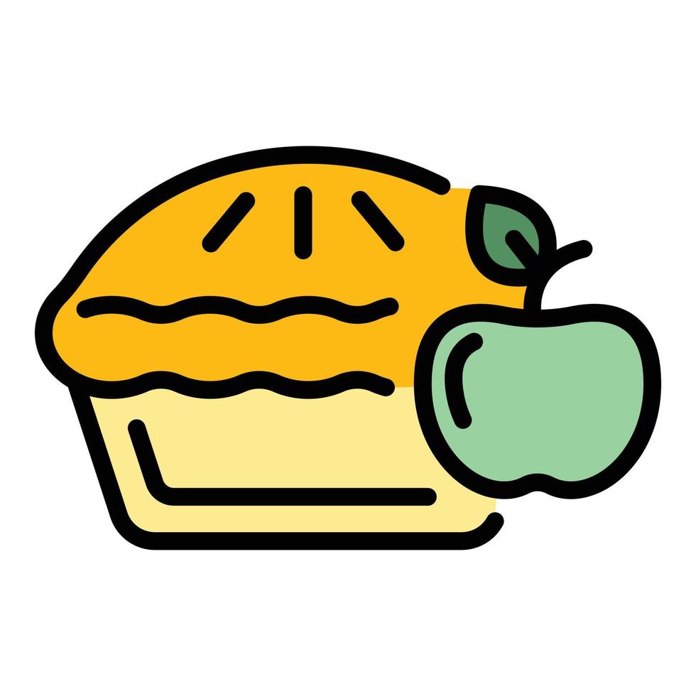 vector de contorno de color de icono de tarta de manzana en casa