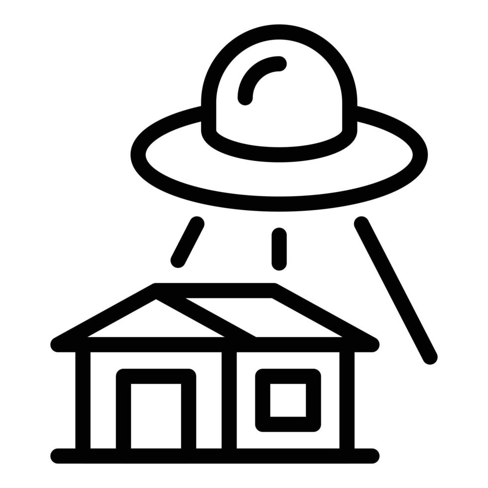 Ufo near house icon outline vector. Comic game vector