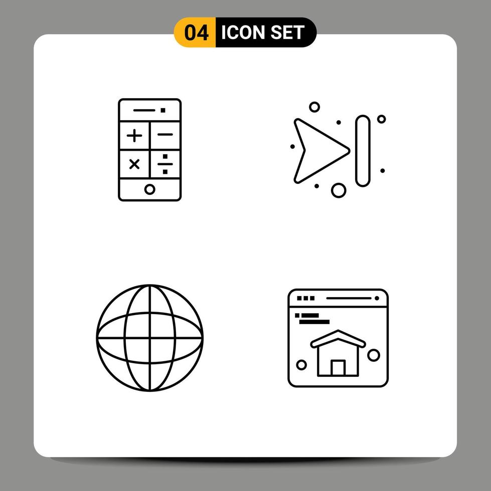 Set of 4 Modern UI Icons Symbols Signs for calculator worldwide technology skip homepage Editable Vector Design Elements