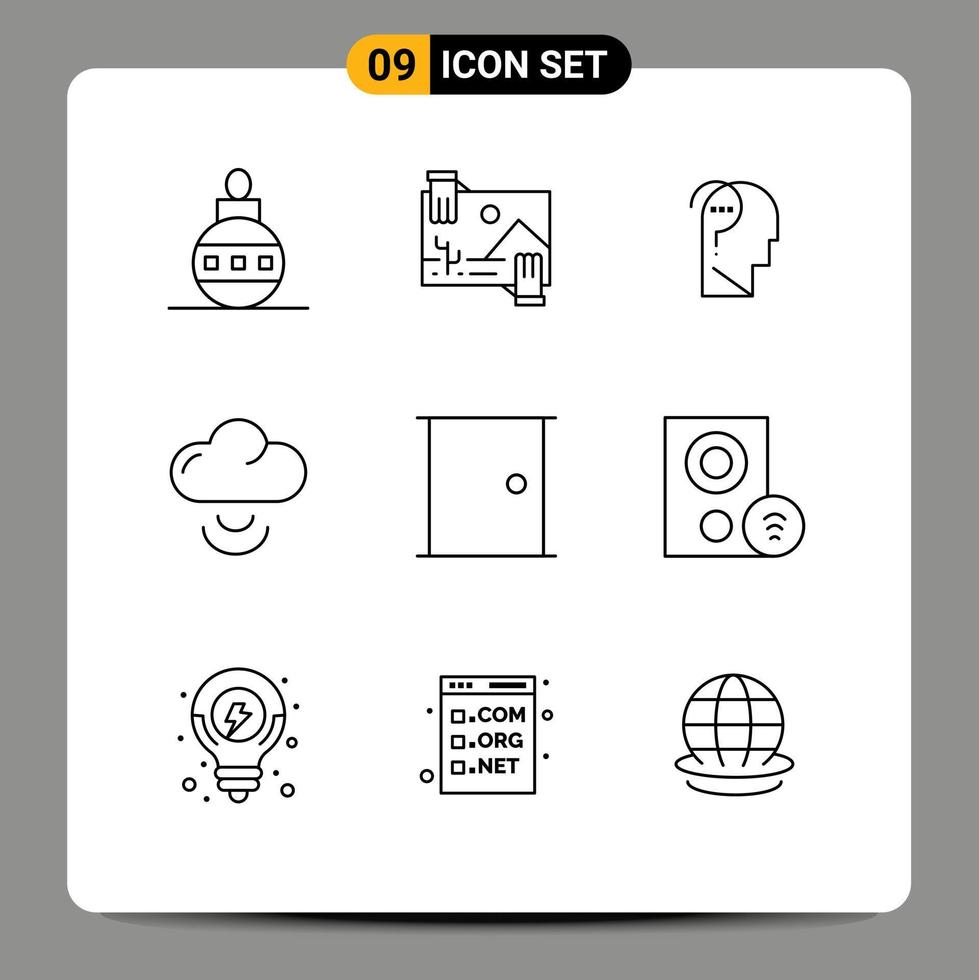 Modern Set of 9 Outlines Pictograph of door wifi photo signal question Editable Vector Design Elements