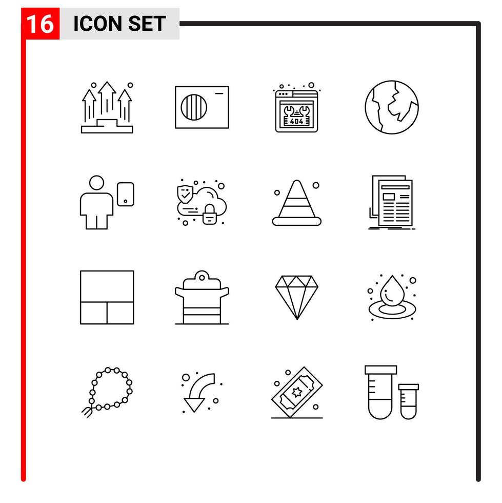 16 Universal Outline Signs Symbols of human body error avatar world Editable Vector Design Elements