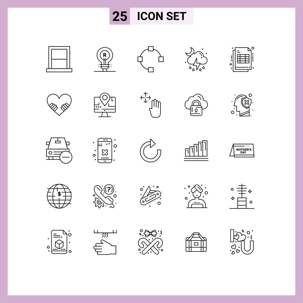 Modern Set of 25 Lines Pictograph of bill moon idea weather points Editable Vector Design Elements