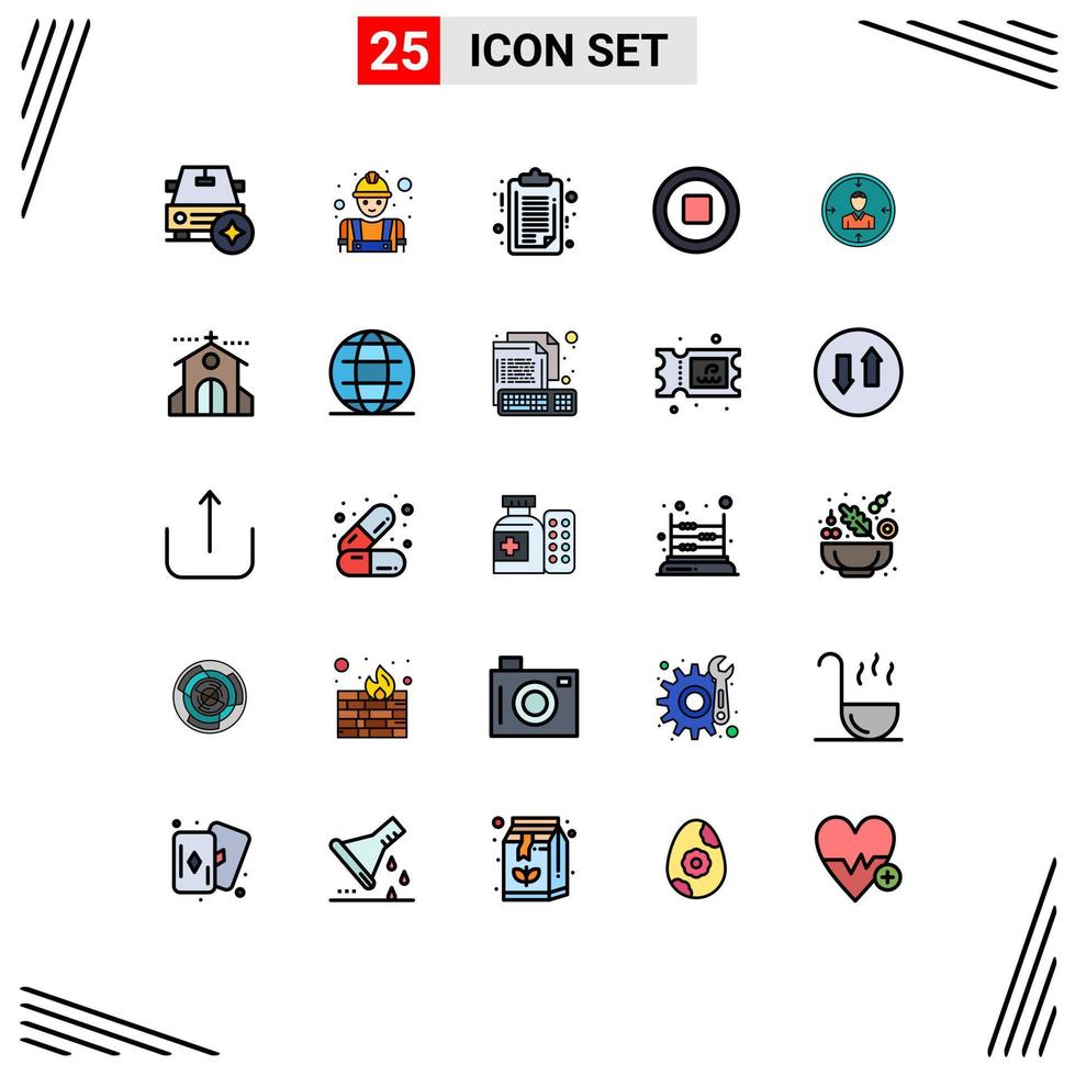 Universal Icon Symbols Group of 25 Modern Filled line Flat Colors of hr target document stop media Editable Vector Design Elements