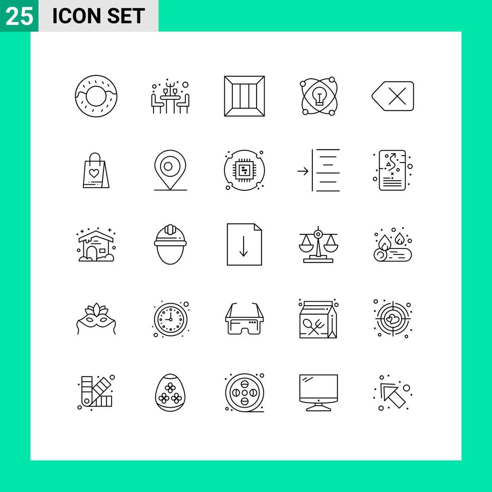 Line Pack of 25 Universal Symbols of shopping clear logistic backspace light Editable Vector Design Elements