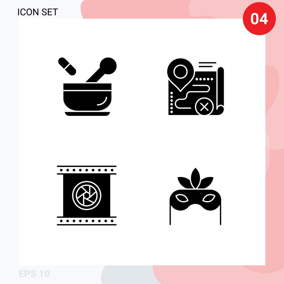 Modern Set of 4 Solid Glyphs and symbols such as hospital camera lenses soup target photographic lenses Editable Vector Design Elements