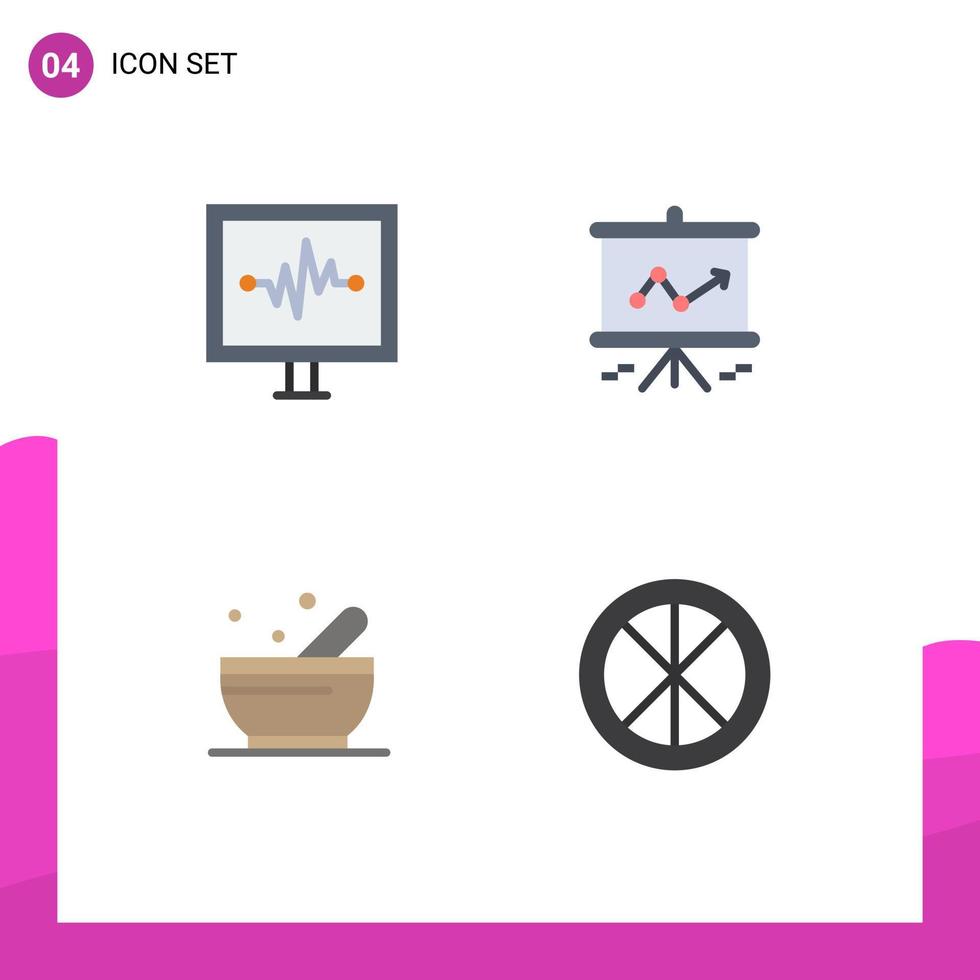 Flat Icon Pack of 4 Universal Symbols of heartbeat soup pulse line presentation decoration Editable Vector Design Elements