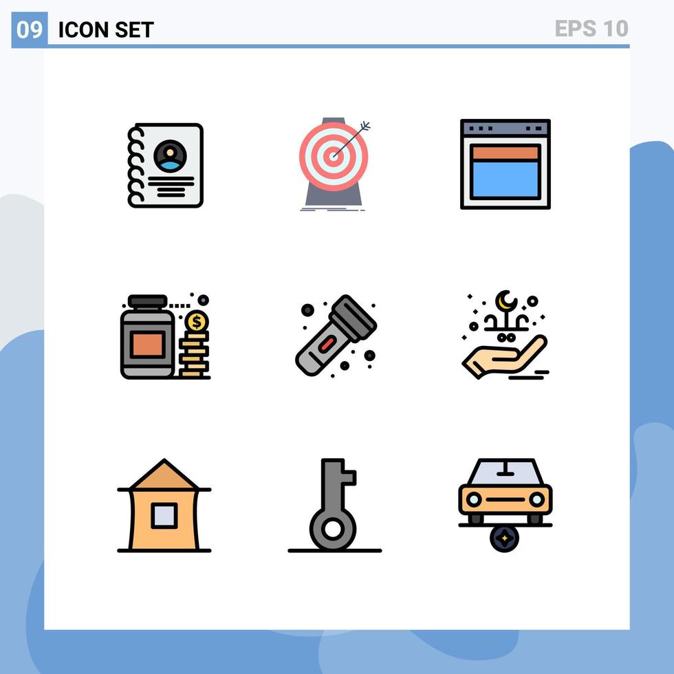 Set of 9 Modern UI Icons Symbols Signs for savings jar targeting currency web Editable Vector Design Elements