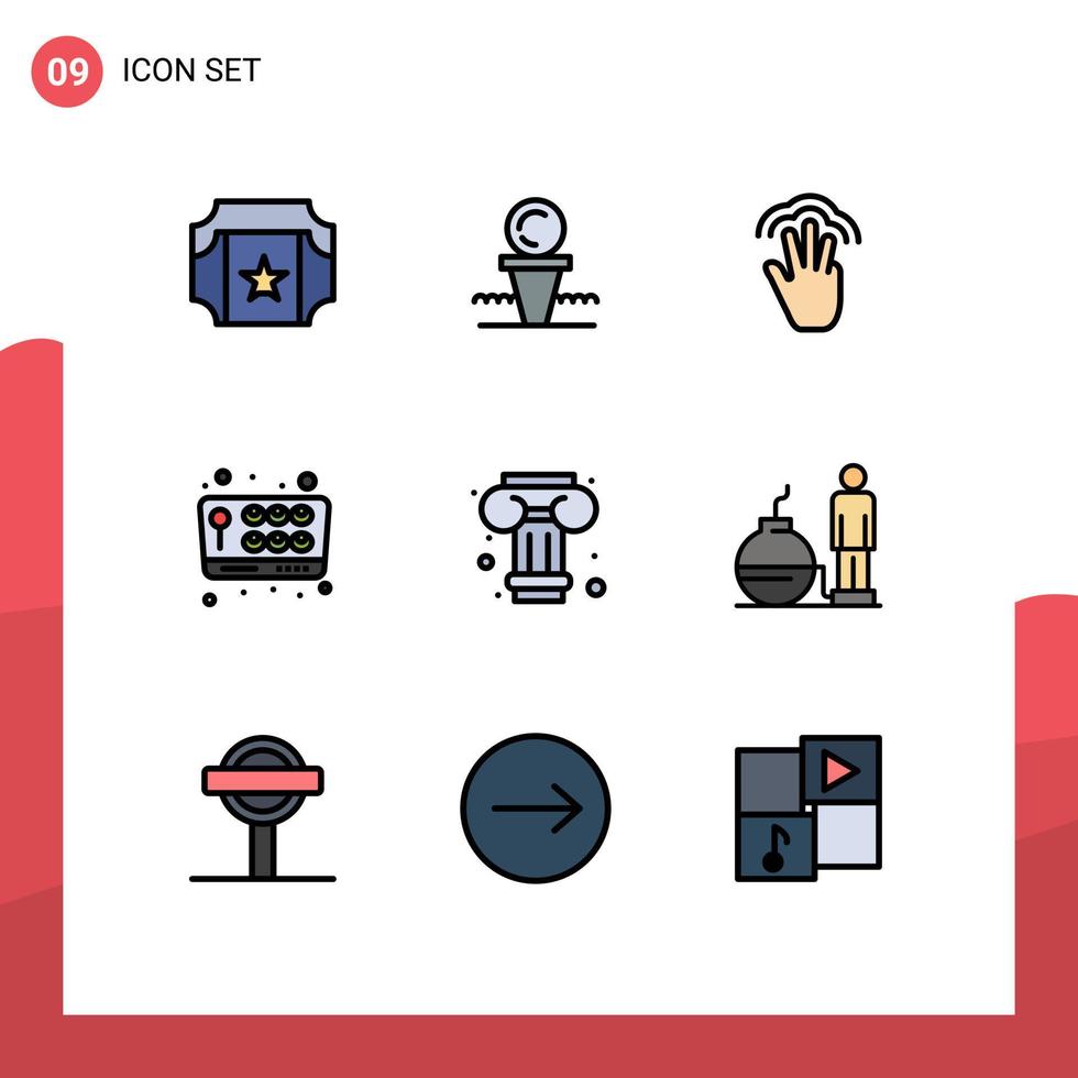 Pictogram Set of 9 Simple Filledline Flat Colors of art play fingers game multiple touch Editable Vector Design Elements