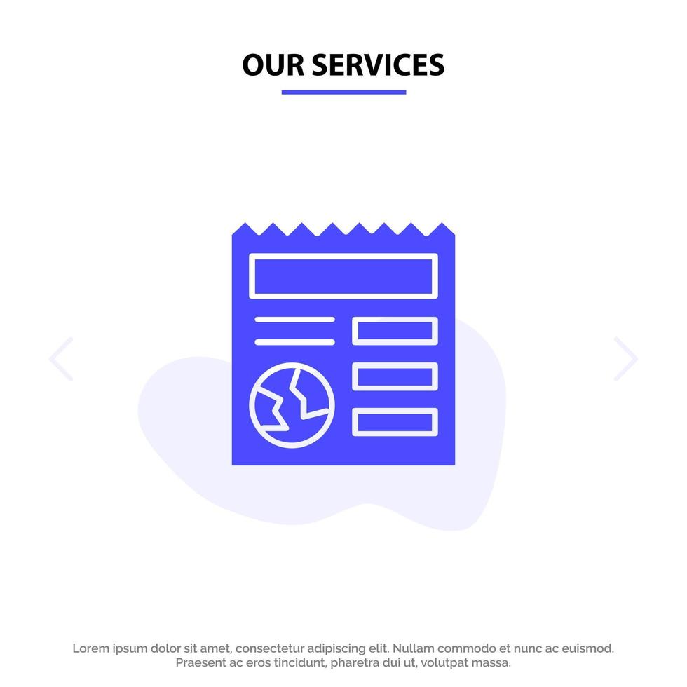 Our Services Basic Document Globe Ui Solid Glyph Icon Web card Template vector