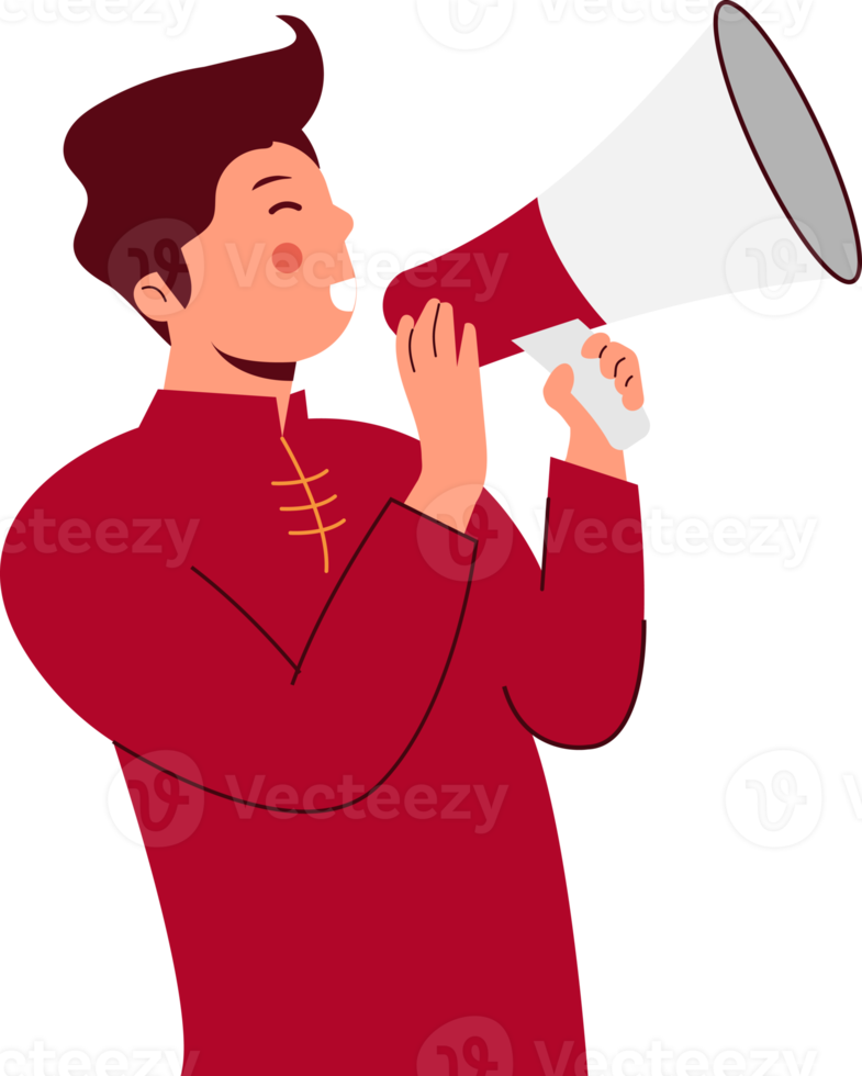 Chinese Man shouting in megaphone png