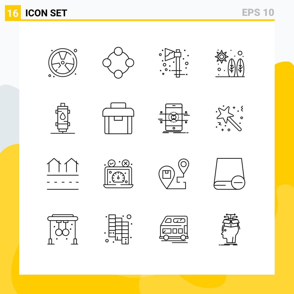 Pictogram Set of 16 Simple Outlines of wave adrenaline rattle beach halloween Editable Vector Design Elements