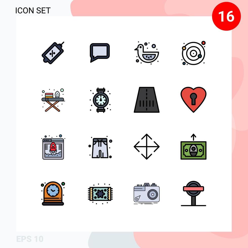 Set of 16 Modern UI Icons Symbols Signs for ironing tools ironing board duck satellite moon Editable Creative Vector Design Elements